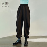日着原创设计2024年春季新款宽松显瘦高腰束脚运动休闲哈伦卫裤女 liuliu黑 M