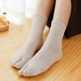 革斤威女士两指袜二趾袜木屐袜春秋中筒棉袜分指高筒纯色糖果色分趾袜子 纯色中筒二指10选5双装