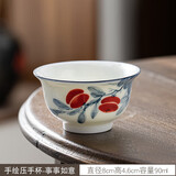 四美堂手绘陶瓷主人杯茶杯压手杯水杯功夫茶具薄胎品茗杯礼品生日礼物