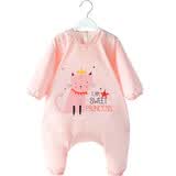 韩贝蓓宝宝吃饭罩衣婴儿围兜儿童全身防水画画反穿衣连体衣爬行哈衣AD25 粉色100码 码数偏小，建议拍大一码