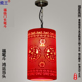 瓷王红灯笼阳台灯中国风红色陶瓷创意春节中式玄关入户走廊过道吊灯 吊灯大号长福笔斗