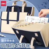 得力a4试卷收纳袋风琴夹帆布竖插页风琴包学生大容量文件收纳袋手提多层初高中生卷子试卷收纳整理神器 横式-帆布深蓝 13层/可装800张(带标签)