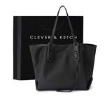 CLEVER & KETCH单肩包通勤托特包大容量包包女包手提包女士帆布包学生生日礼物 黑色