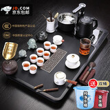 树彬乌金石全自动上水功夫茶具套装家用一体茶盘茶海客厅办公室茶艺会 福禄乌金石描金知白套装配双桶