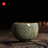 灵青坊 茶杯主人杯单杯大号精品青瓷手工品茗杯品茗杯单个哥窑冰裂纹开片可养主人杯家用喝茶个人杯功夫茶具 哥窑米黄铁线