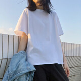 芝雅雨春夏短袖t恤女季港风纯色T恤韩版宽松ins潮纯棉白色半袖上衣服 素白白 L -110-125斤