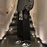 帛米图裤子男装春秋季新款运动卫.裤青年美式高街宽松休闲裤潮流阔腿裤 ZD03黑色 XL建议120-135斤