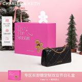 CHARLES&KEITH质感菱格链条小方钱包女包包女包生日礼物女CK6-10680924 Black黑色（新版） XS