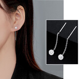 榛橙足银流苏耳线女气质几何耳链养耳洞耳钉女生圆脸显瘦耳饰 足银小雏菊耳线E10-9