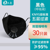 弘泉 防尘口罩kn95防沙尘工业粉尘白色防护口罩透气立体装修防雾霾pm2.5灰尘油漆劳保打磨防飞沫 【黑色带呼吸阀】30只KN95级5层防护 不闷热