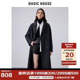 BASIC HOUSE/百家好格雷系毛呢外套女2024冬季新款西装领双面呢轻奢羊毛大衣 深灰 M