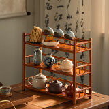 栖草院（QICAOYUAN）茶杯架子桌面置物架茶台小博古架茶具摆件茶叶罐中式展示收纳架 【中古色】40长三层杯架带沥水
