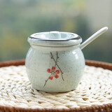 和风四季釉下彩厨房耐高温调料器皿日式陶瓷调味罐调味瓶盐罐子油辣子罐 迷你腊梅调味罐（150ml）配勺