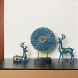 居苒陈设欧式鹿摆件客厅电视柜酒柜玄关办公室麋鹿装饰品开业乔迁礼物 太阳花三套装【蓝色】