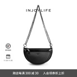 INJOYLIFE复古马鞍包通勤休闲流浪包双链条包斜挎包包半圆子母包 黑色