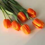 黛莉森手感郁金香仿真花假花高档手捧花束摆设客厅茶几餐桌花装饰品摆件 橙色6枝