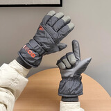 目丸滑雪手套女冬季可爱卡通保暖触屏户外骑行防风寒防水加绒加厚手套 11#深灰色山标-男款