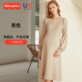 费雪（Fisher-Price）美国费雪孕妇装春秋2026新款套装春秋上衣小个子大码针织连衣裙女 杏色连衣裙 L