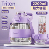 恩尔美（nRMEi）ppsu水杯大容量大肚杯成人耐高温吸管女学生儿童吨杯吨桶泡茶水壶 凝香紫2200【tritan+双饮】