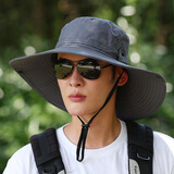 沐驰斯顿渔夫帽女夏季防晒遮阳帽子男士户外钓鱼防紫外线太阳帽大檐登山帽 帽檐12cm灰色 均码（男女同款）