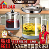 欧乐多德国玻璃水杯大号茶杯带盖高硼硅玻璃杯刻度泡茶杯微波炉牛奶杯子 【800ml】双刻度+杯垫+盖+勺