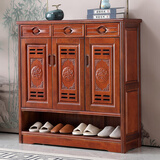粤雅居 鞋柜实木香樟木中式仿古两三四门鞋架多层大容量整装木质鞋柜 806#三门鞋柜【整装发货】花梨色