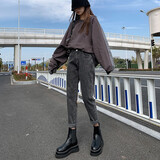 EAEOVNI 牛仔裤女新款哈伦裤胖大mm码高腰加绒休闲老爹宽松裤子女装显瘦 E859灰色九分 L 【115-130斤】
