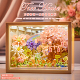 樱花树屋向日葵永生花diy积木相机摆件相框春节新年生日礼物女生 樱花树屋[配魔法镜面+夜灯+相框]