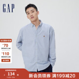 Gap男女装秋季款清爽小熊刺绣廓形长袖衬衫820158时尚休闲运动上衣 浅蓝色 180/96A(M)尺码偏大选小一码