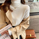 气质高领德绒长袖T恤打底衫女秋冬新款内搭加绒加厚上衣ins潮 米白色堆堆领【加绒保暖】 S 70-90斤