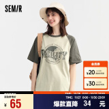 森马（Semir）短袖T恤女中长款宽松插肩袖2024夏季字母套头衫复古107424100007