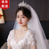 缔晶皇冠头饰头纱求婚领证新娘结婚韩系森系水晶王冠婚纱发饰女成人 F494 皇冠头饰【银色】+头纱