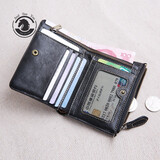 ANDSEEYOU品牌 真皮男士手包 拉链短款钱包软皮竖款皮夹子手工头层牛皮钱夹 黑色 牛皮