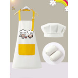 儿童围裙厨房三件套宝宝小厨师套装幼儿园演出服角色扮演烘焙罩衣 白加黄（围裙+帽子+袖套） 120码 （适合身高90-125高）