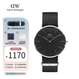 丹尼尔惠灵顿（DanielWellington）dw手表男 经典系列简约时尚瑞典男士手表石英欧美腕表生日礼物 银色边尼龙黑盘DW149-40MM