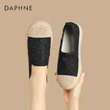 达芙妮单鞋女透气网面平底鞋一脚蹬渔夫鞋女鞋子4024101251 黑色 38
