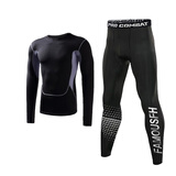 昇亿 运动紧身长裤健身服套装紧身衣男跑步足球训练篮球高弹速干衣 灰网长袖+印花长裤 XXL