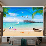 旺厨坊 山水画卷帘古典风景房间书房办公室背景遮光窗帘手拉免打孔拉式 中式风景6 免打孔