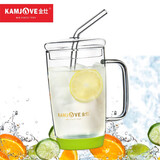 金灶（KAMJOVE） 耐热玻璃办公杯 吸管杯 带盖水杯 玻璃茶道杯AC-100 苹果绿/500ml