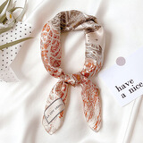 格微诗 丝巾女真丝桑蚕丝杭州丝绸小方巾百搭春秋冬季装饰薄款纱巾围巾 骏马城-橙咖