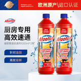 膜太（MOOTAA）欧洲进口管道疏通剂卫生间马桶地漏下水道强力溶解疏通剂 【加强版---厨房专用】 1000ml 2瓶 Mootaa