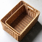 ken's仿藤编织收纳筐 客厅书报零食杂物浴室脏衣收纳篮橱柜整理筐 浅咖色35*26*18.5cm