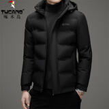 啄木鸟（TUCANO）棉服男短款连帽纯色加厚棉袄冬款中青年宽松保暖可拆卸帽子棉衣 8286黑色 XL【建议90-120斤】