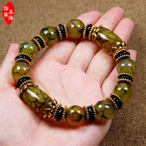 龙纹老玛瑙手串复古玉髓男女玉珠黄绿手链西藏真品文玩民族风佛珠