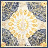 达芬奇密码大方巾女士春夏新款丽锦缎印花丝巾送长辈妈妈生日礼物礼盒装 日照巴黎塔 藏蓝