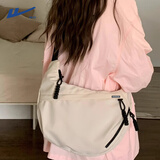 回力斜挎包女学生大容量韩系简约ins风潮牌女休闲饺子包单肩包邮差包 白色【面料升级-可装11寸平板】