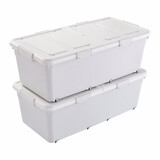 百露 塑料有盖大号床底收纳箱床下装衣服被子整理箱玩具衣物储物箱 小号白色高款2个装(77*38.5*27cm)