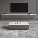 夏洛蒙（XIALUOMENG） 悬空岩板实木电视柜茶几组合现代简约壁挂式悬浮小户型吊柜墙柜 2.0米岩板悬空电视柜+1.3米茶几