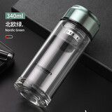 汤臣派玻璃杯单层加厚小号容量迷你水杯 北欧绿340ML