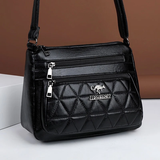 花迹真羊皮妈妈包包女新款真皮斜挎包女包大容量品牌羊皮百搭中年女包 黑色菱格8959大号（可放雨伞）